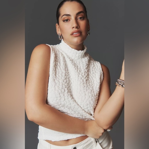 Anthropologie Blue Tassel Popcorn Crop Tank Top White Ivory NWT - Picture 14 of 16